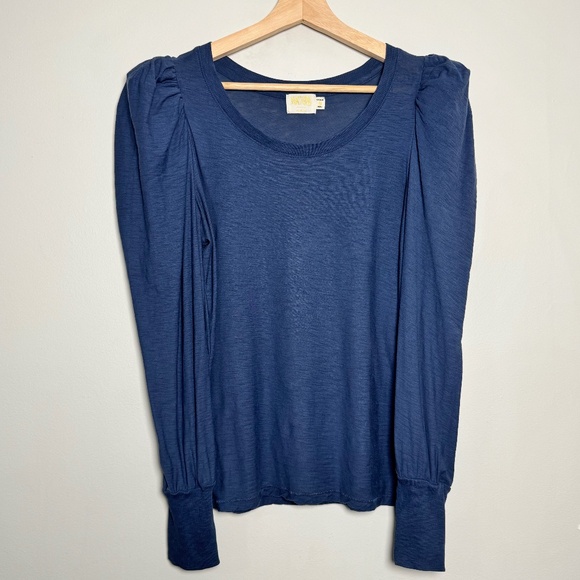 Nation LTD Romy Modest Long Puff Sleeve Tee in Ocean Blue Sz M - Picture 2 of 7